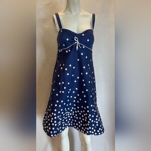 R & K Originals 50's/60's Blue Polka Dot Padded Push-up Top Sundress